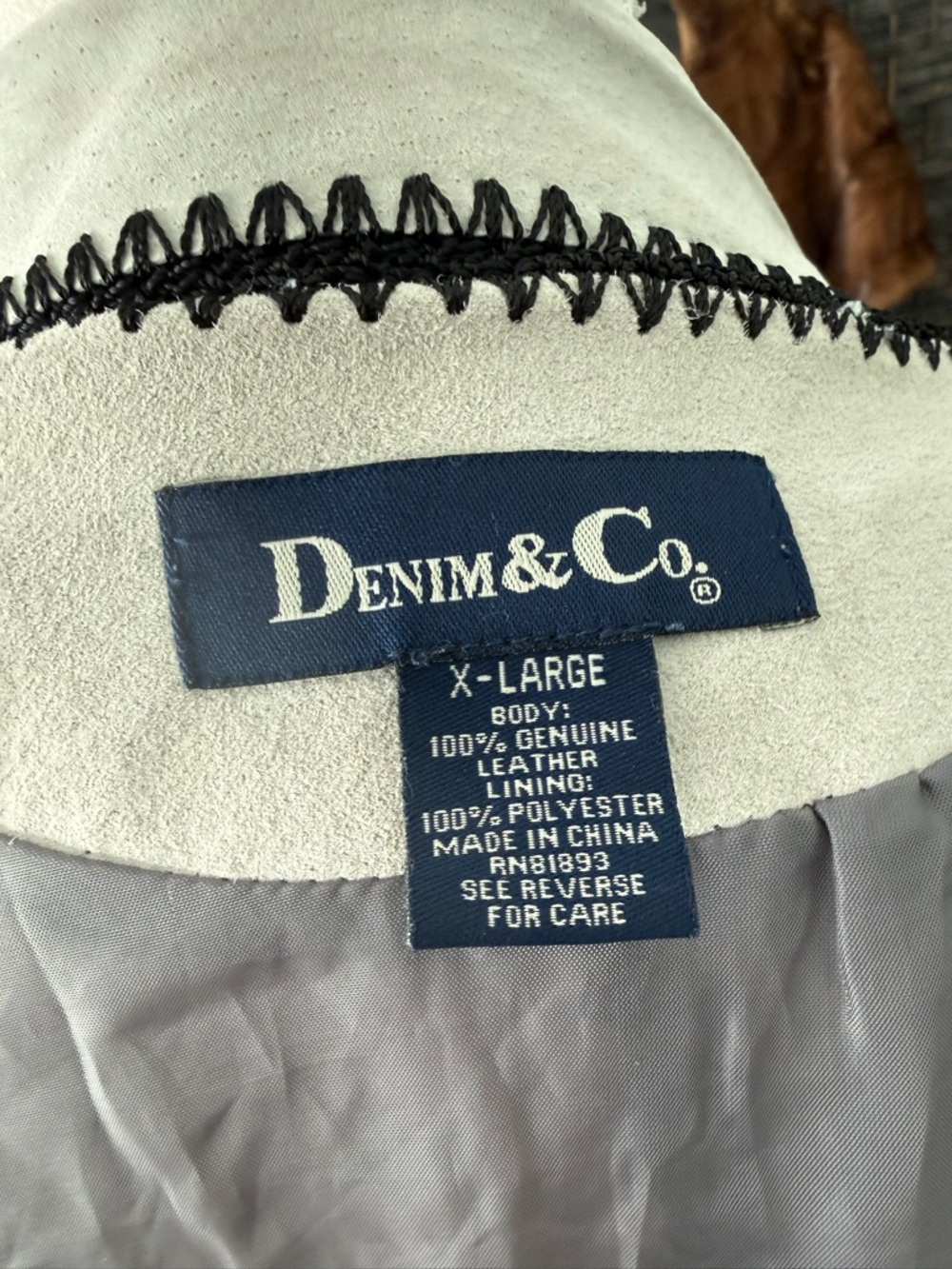 🖤 Vintage Denim & Co Patchwork Leather Jacket Colorblock Crochet Trim XL - Picture 7 of 12